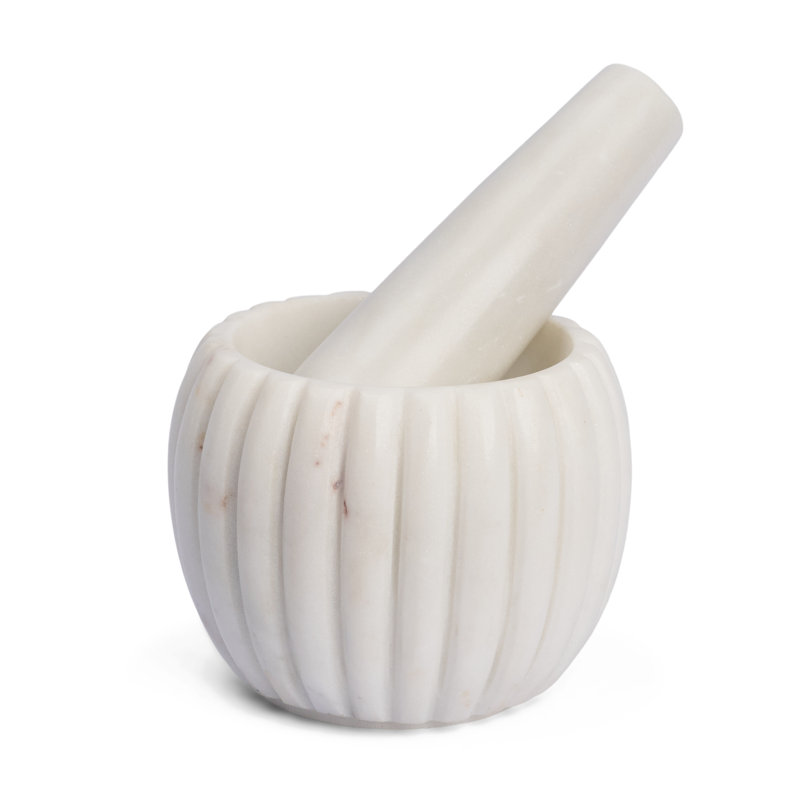 Mortier et pilon en marbre blanc Cava