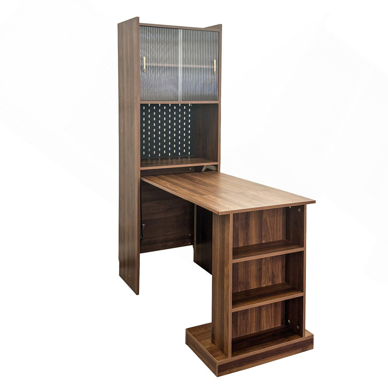 Bureau pliant avec rangement, bureau d'ordinateur pliable peu encombrant pour petits espaces