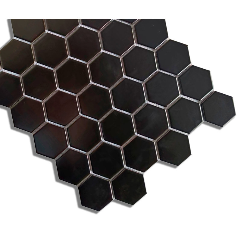 12X12 Hexagon matte Black Mosaic 2X2", Black