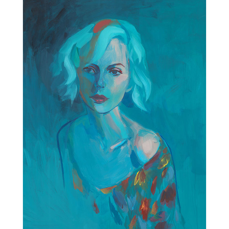 Teal Girl Painting by Ryan Brown, Glass Coat