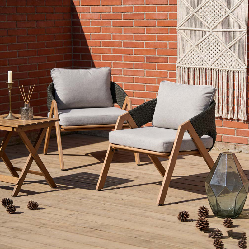 Chaise de patio avec coussins, Grey,Teak