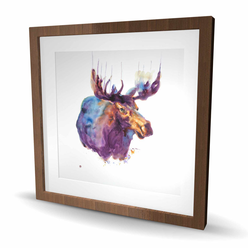 «Abstract Moose» - Reproduction mate encadrée rustique bleue pour la décoration