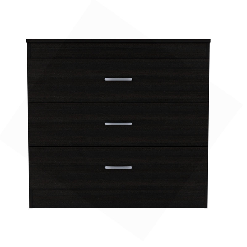 Commode à trois tiroirs Melia, plateau supérieur, quincaillerie en métal - noir, Noir