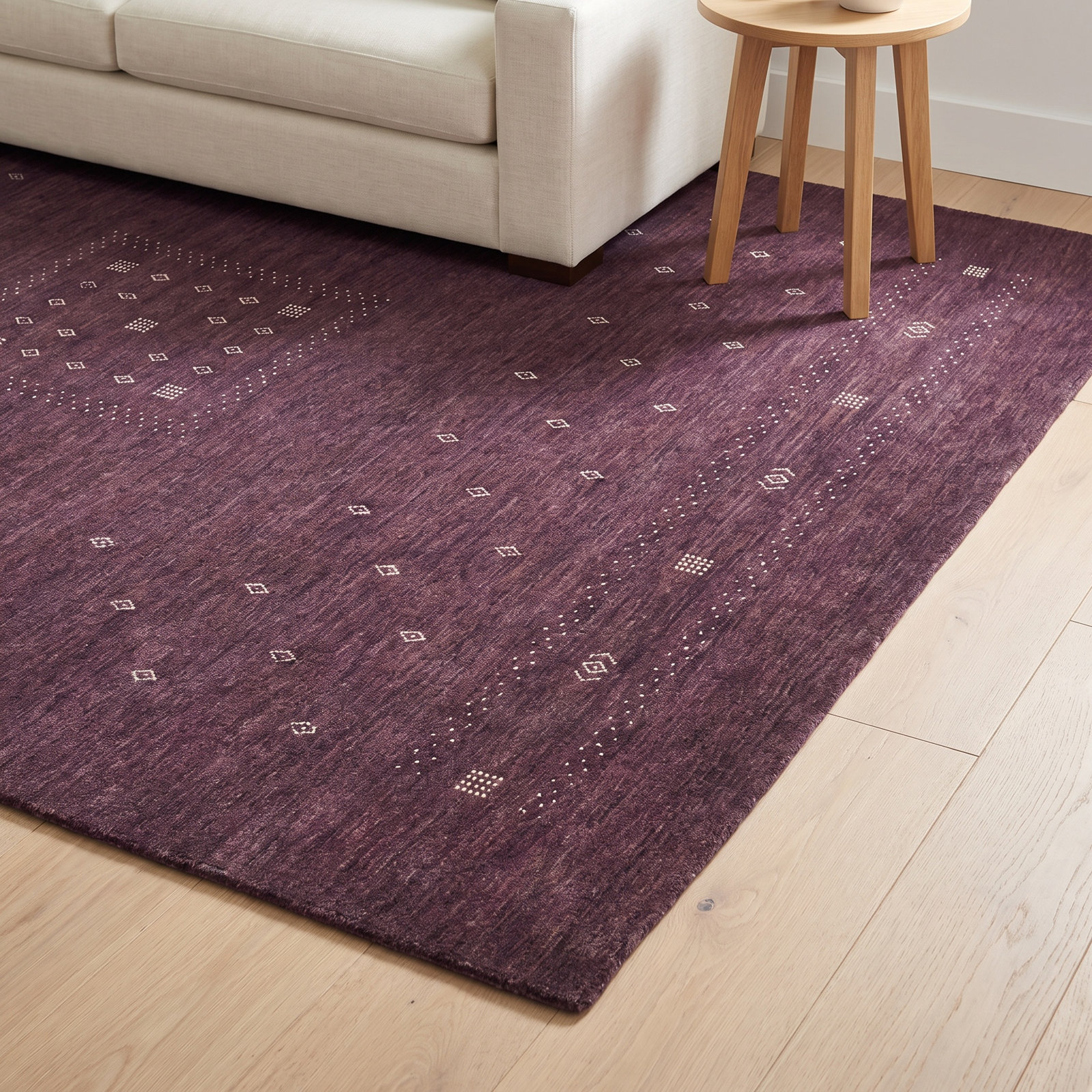 Simi Hand-Woven Geometric Cotton Wool Rug, Rectangle 10' x 14', Eggplant