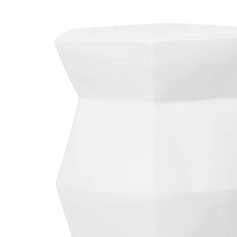 Tabouret tambour en céramique - 13 po x 16,85 po, design moderne blanc, table d'appoint intérieure / extérieure polyvalente