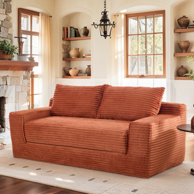 Canapé à compression en mousse à mémoire de forme pour le salon - sans assemblage, conception convertible 2-en-1, tissu en velours côtelé - canapé compact pour les petits espaces, les appartements, le bureau à domicile et la chambre à coucher (orange)