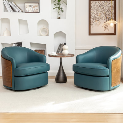 Faux Leather Swivel Barrel Chair
