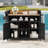52.8"W Wicker Outdoor Grill Cart with Extended Plastic Wood Table Top, Rolling Kitchen Island on Wheels with Storage Cabinet, for Patio Backyard Garden Poolside, Double Handle Design