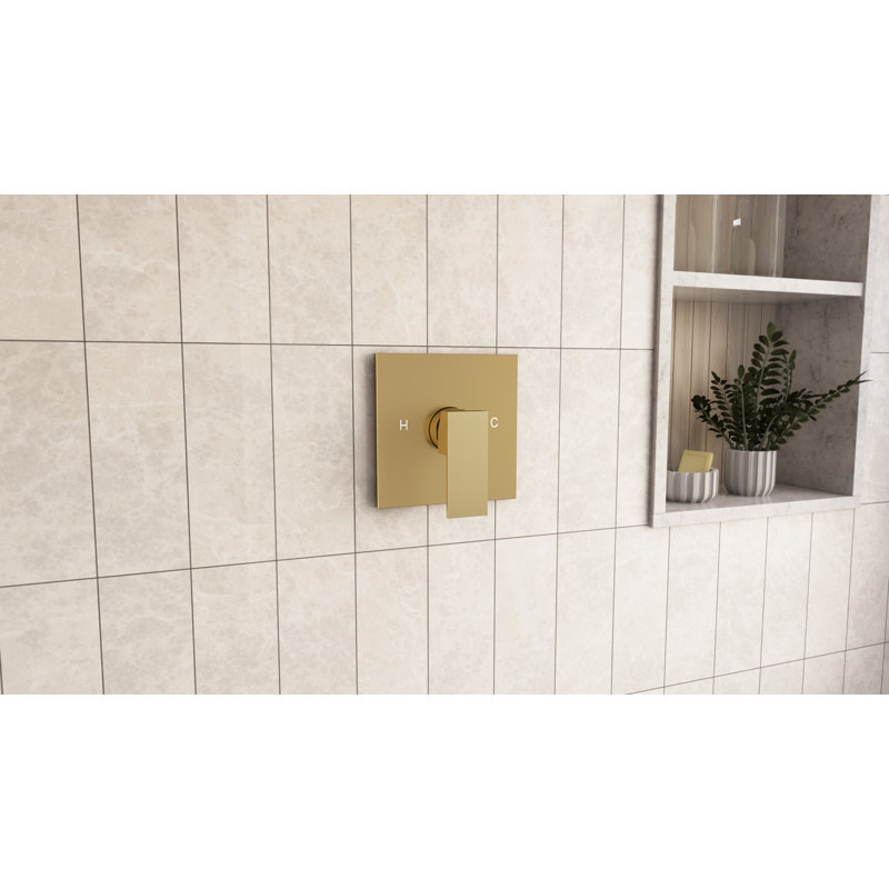 Ensemble de douche à pluie Caspian avec pomme de douche carrée et valve carrée, laiton brossé, Laiton brossé