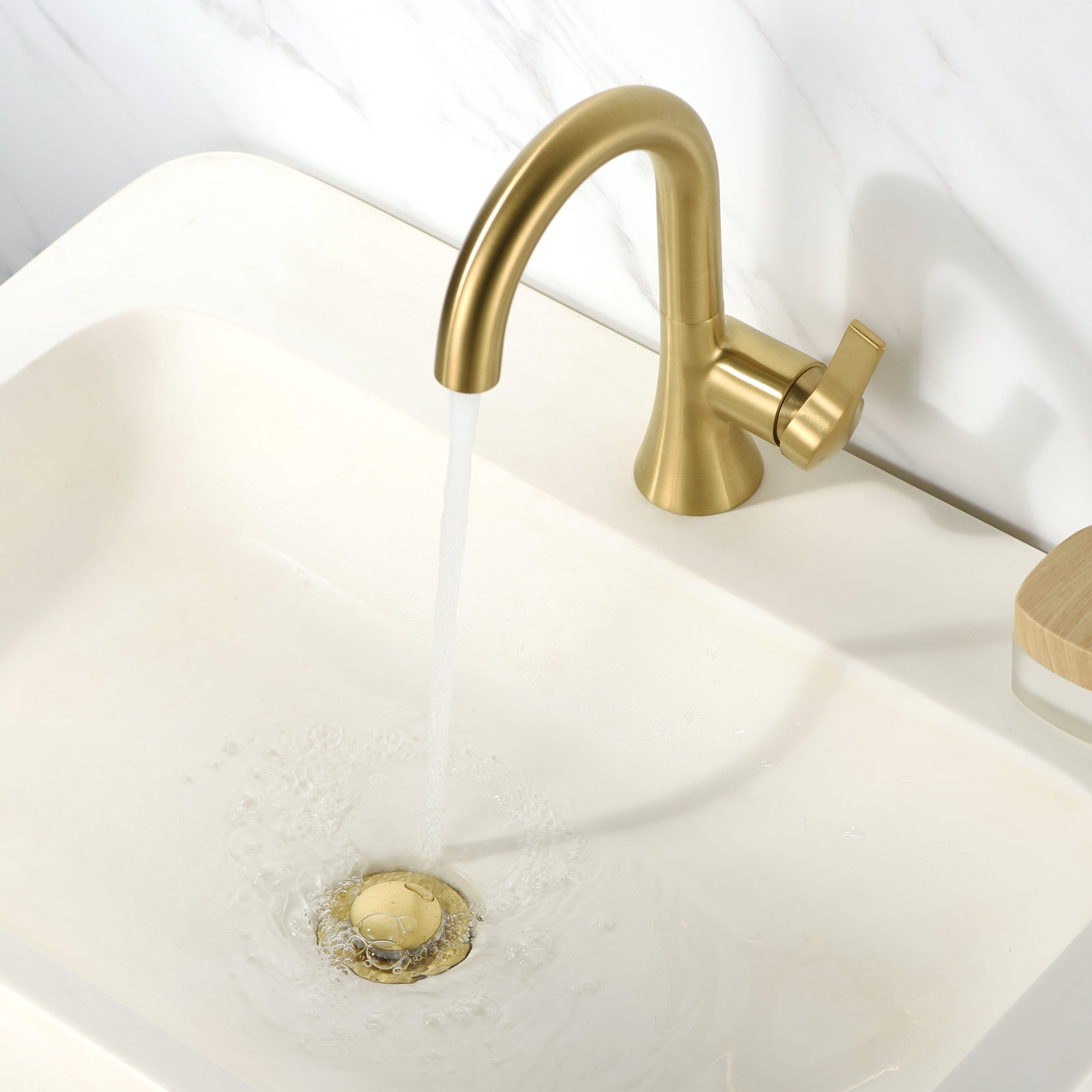 Pop-Up Bathroom Sink Drain Stopper with Overflow, Brushed Gold