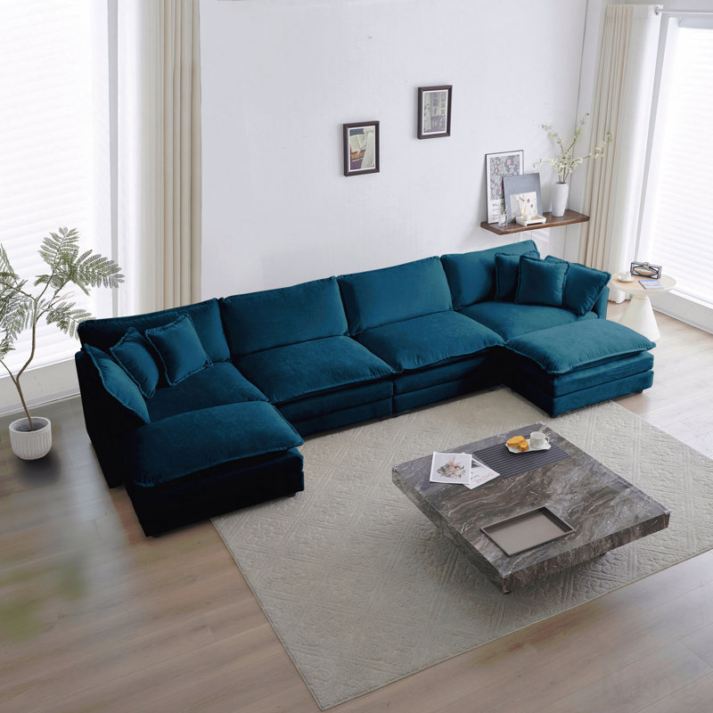 Canapé Comfort U, Chenille bleu