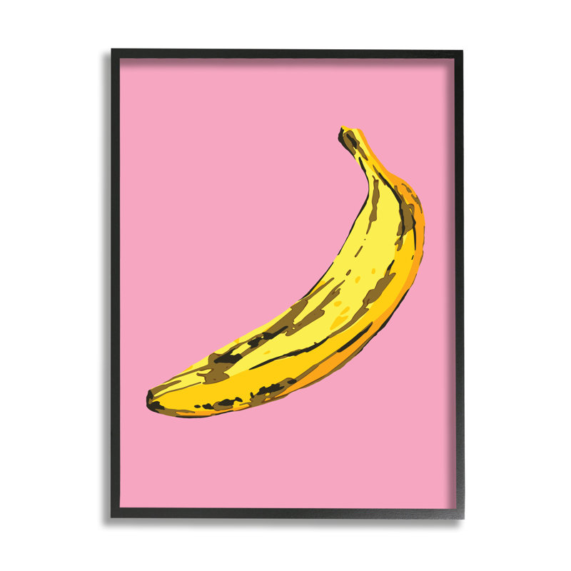 Banane rose pop tropical amusant minime fruit, Giclée encadrée noir minuit, H 14 po x l 11 po