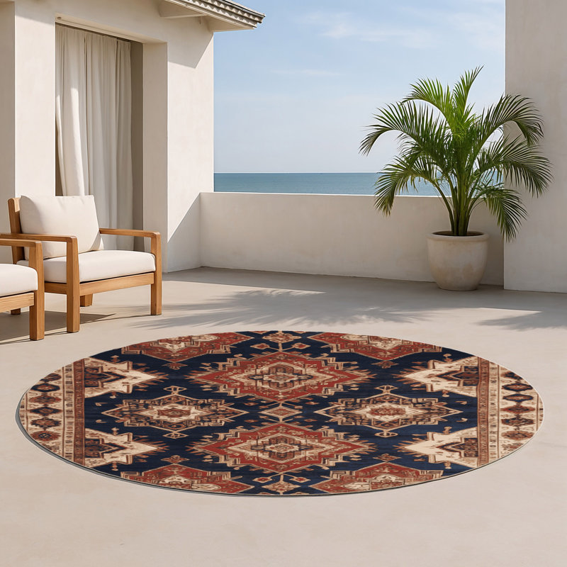 Tapis d'intérieur et d'extérieur brun Persian, Rond 5 pi