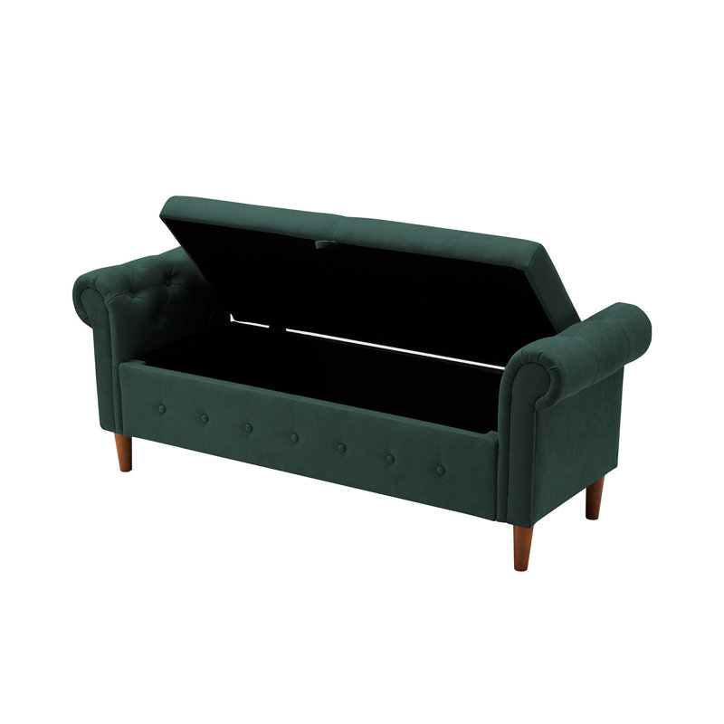 Verdon Linen Blend Upholstered Bench with Flip Top, Green