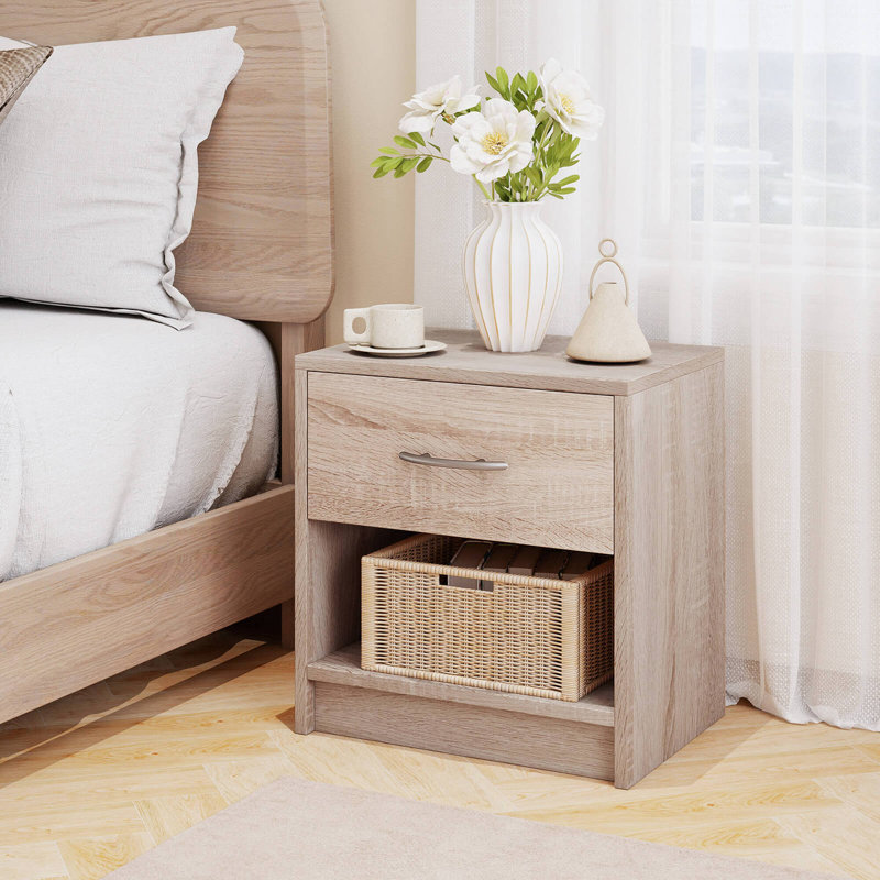  Table de chevet moderne avec table de chevet et tablette de rangement ouverte pour petits espaces , Naturel