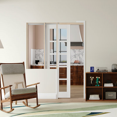 Glass Sliding Pocket Door - 10 Panels Design Clear Glassed Manufacture Wood With Sliding Pocket Door Hardware Included