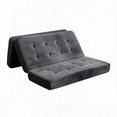 Canapé-lit pliable en velours côtelé 75 po 4 en 1, matelas convertible en mousse haute densité Tri-Fold 6 po, sans assemblage pour le salon, la chambre à coucher, les dortoirs et les véhicules récréatifs, noir