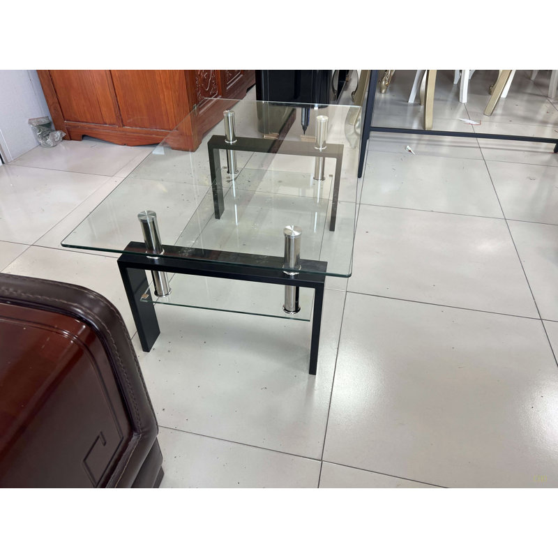 Table basse de salon en verre trempé transparent, 2 couches