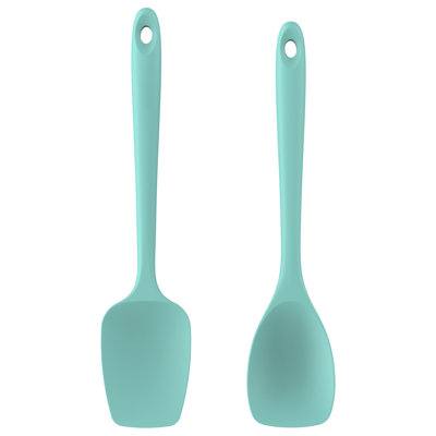 Cuillères en silicone résistantes à la chaleur de 600 ºF: Spatule et cuillère de cuisson flexibles U-Taste, ustensiles de cuisine sans soudure pour servir, grattage, cuillère dans une batterie de cuisine antiadhésive (Aqua Sky）