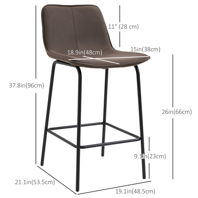 Ensemble de 2 tabourets de bar Corrigan Studio®, tabourets de bar à hauteur de comptoir, tabourets de cuisine de 26 po (66 cm) avec pieds en acier pour la salle à manger, allée de cuisine, café