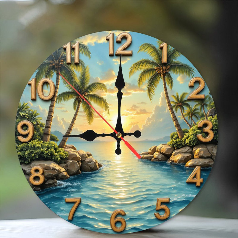 Tropical Sunset Beach Ocean Wall Clock