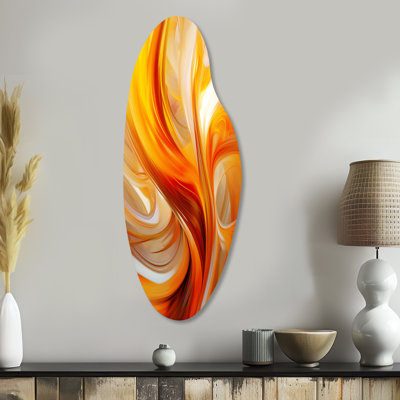 Coreta - Fractals Curved Metal Wall Art, Orange Asymmetrical Metal Art Print