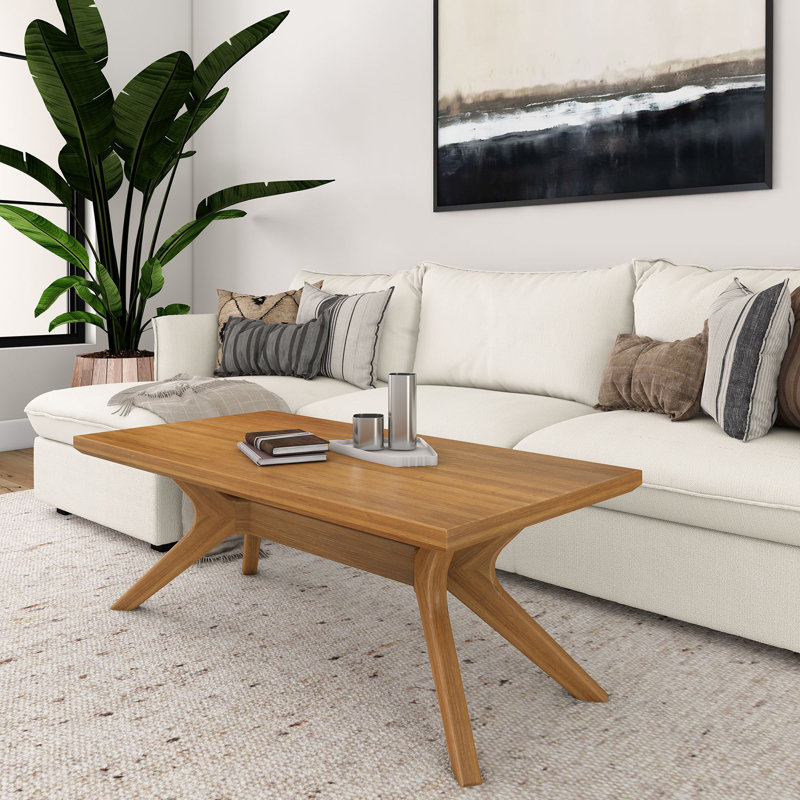 Muhsina Cross Leg Rectangular Coffee Table (48in x 24in / 1220mm x 610mm), Pecan
