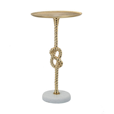 Gold Side Table With Beautiful Rope Knot Craft And White Marble Base, 13.8x13.8x24 Inches, Ideal For Contemporary Home Interiors 12.8 Lbs, Suits Transitional Interior Styles