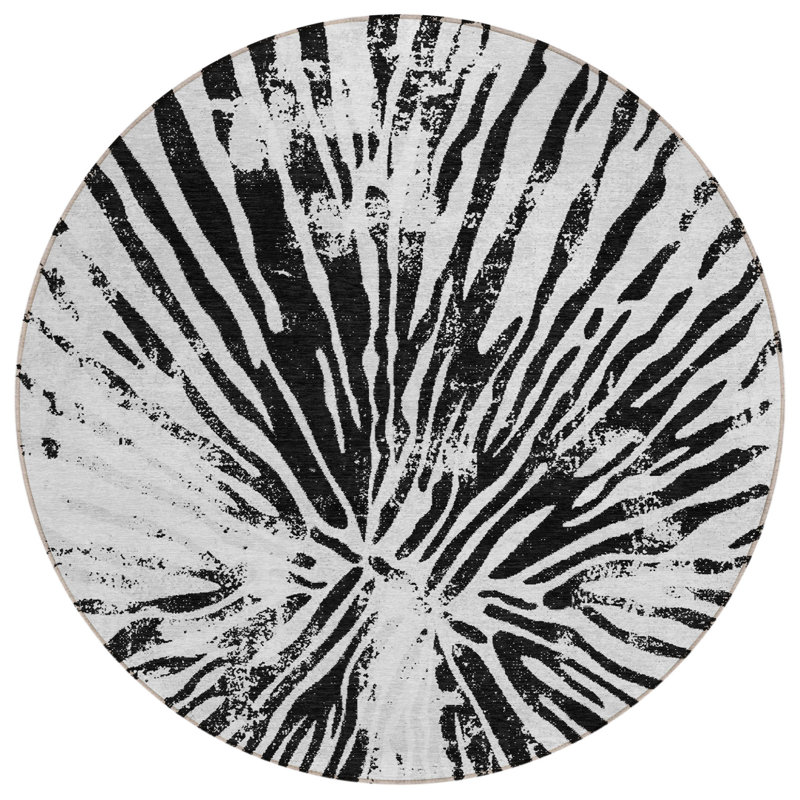 Tapis d'intérieur rond lavable abstrait 8 pi gris