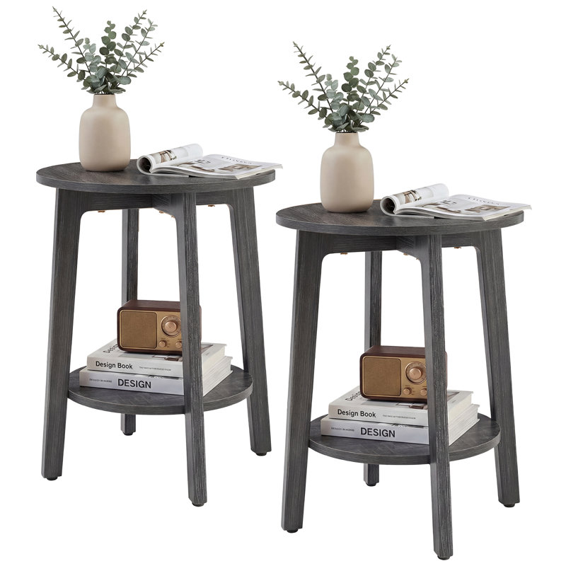 Table d'appoint ronde à 2 niveaux avec pieds fuselés, petite table de bout pour le salon, chambre à coucher, Gris