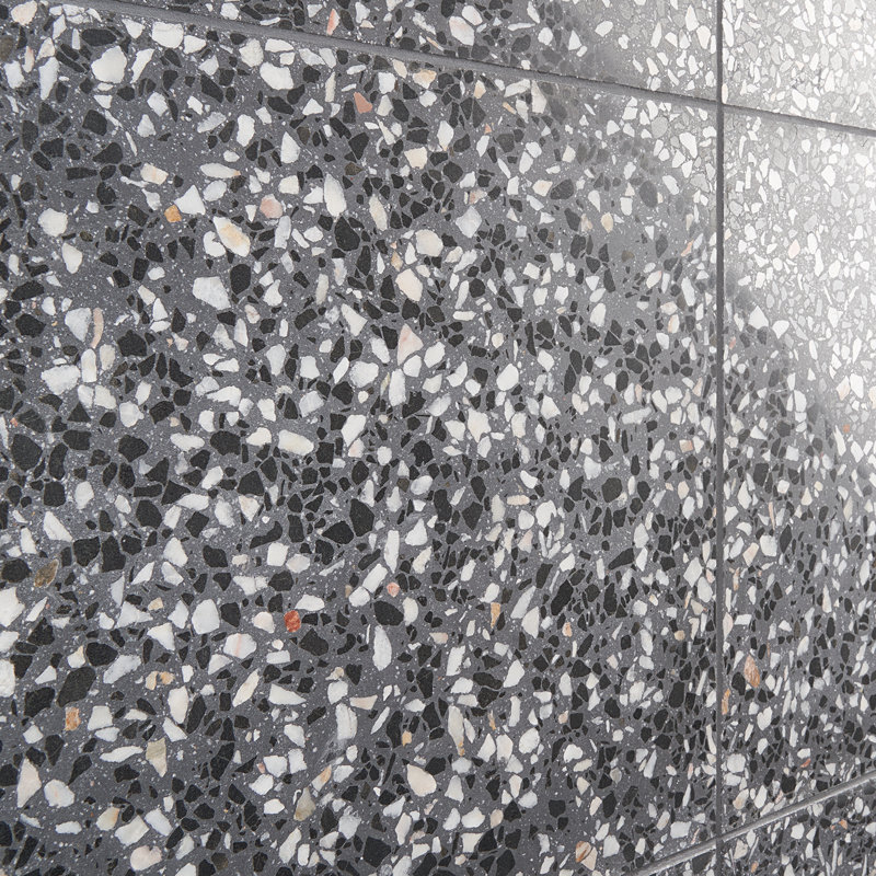 True Terrazzo 16x16 Polished Terrazzo Tile, Domino Gray
