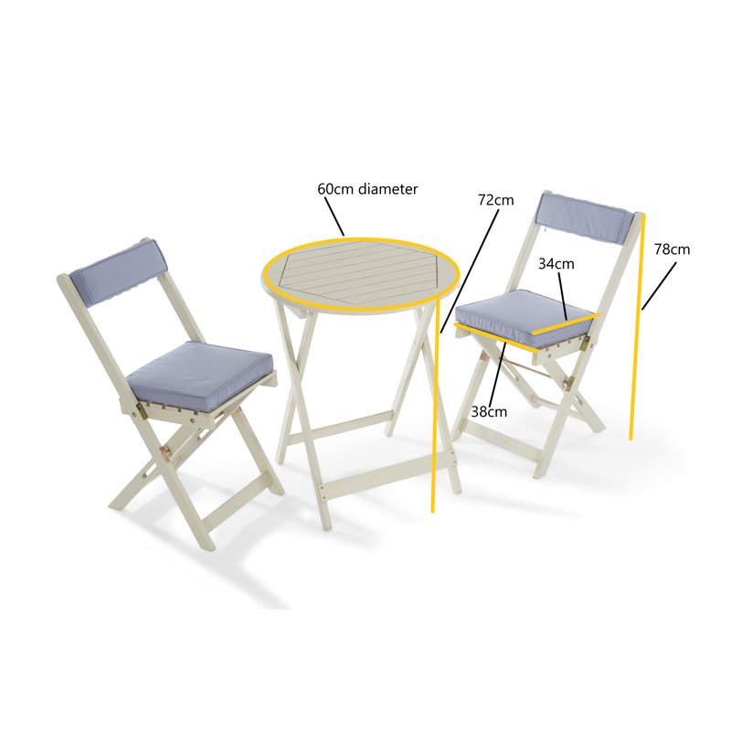 Seoul 2-Person Acacia Wood Patio Dining Set with Round Table, Cushions Included, Forest White