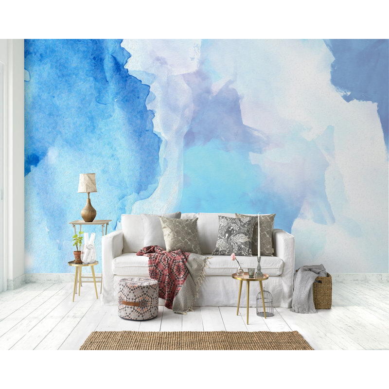 Papier peint aquarelle Derick Peel and Stick Brush Blue Splash, l 150 po x L 98 po