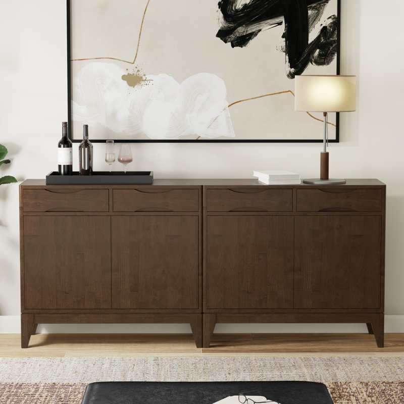 Harper SOLID HARDWOOD 40W Storage Cabinet With Doors And 2 Drawers Set Of 2 In Walnut Brown