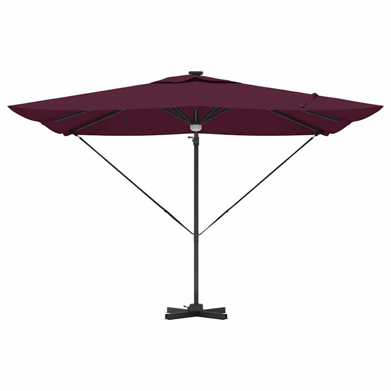 Roma Parasol with LED Strip Lights Aluminium and Polyester Garden Shade, Dark Pink, 270cm H x 285cm W x 285cm D