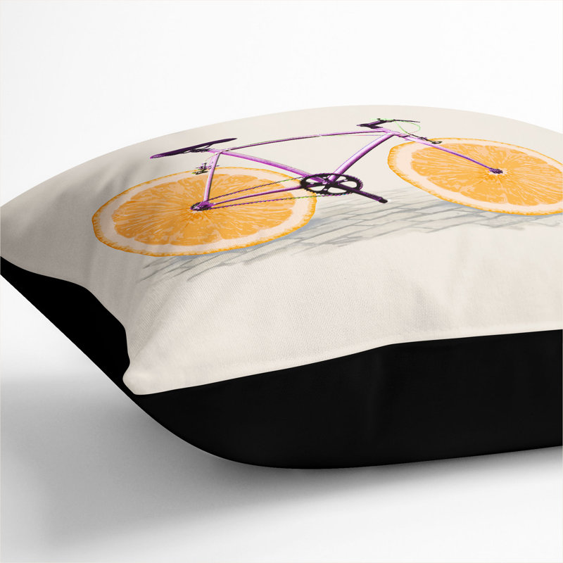 Orange Slice Bicycle Square Throw Cushion, 40cm H x 40cm W x 15cm D, Black