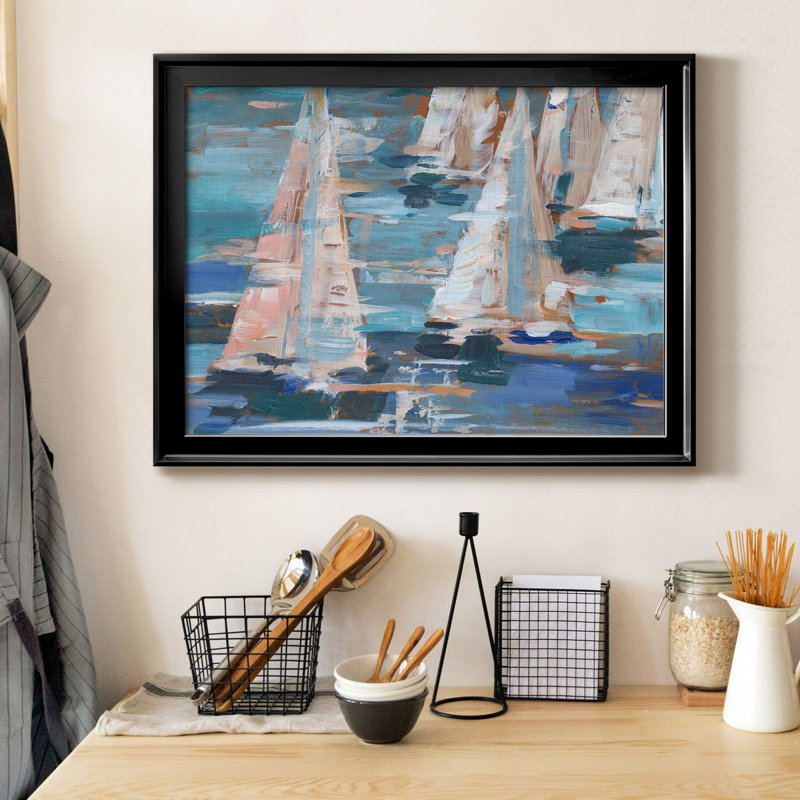 Pop Regatta I, Papier avec cadre noir fermé, H 26,5 po x l 36,5 po x P 1 po, Pas de tapis