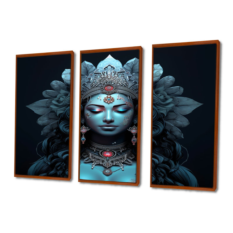 «Blue Shiva Compassion - Hinduism», ensemble de décorations murales, Cadre flottant brun, H 32 po x l 48 po x P 1 po