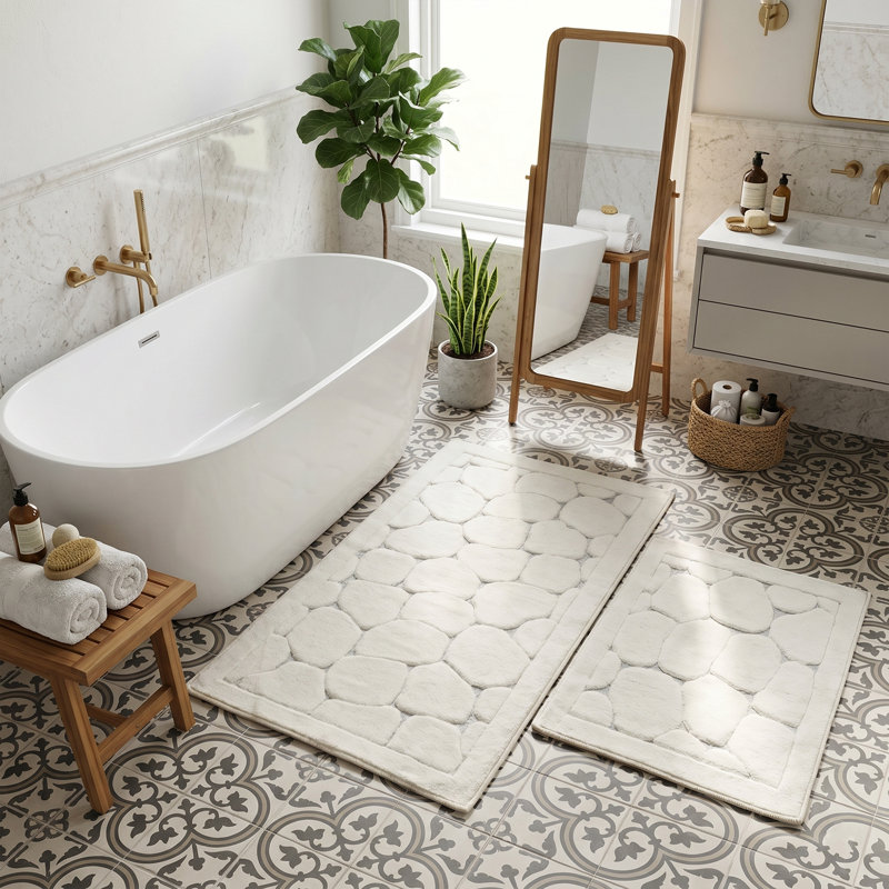 Ensemble de tapis de bain en coton 2 pièces Neutral Modern, Beige