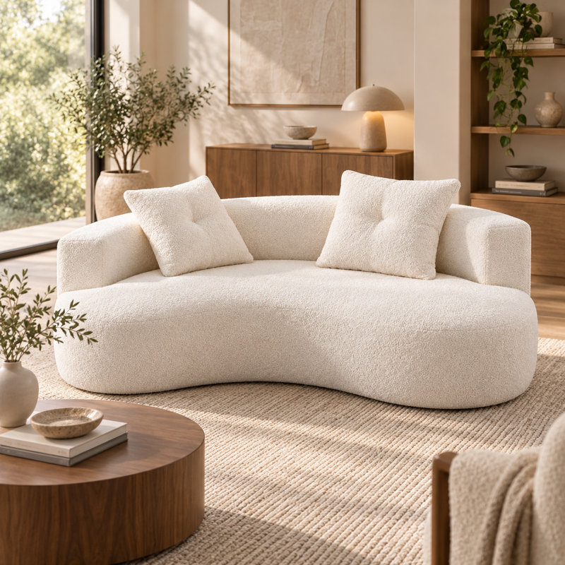 Boneless 80" Curved Loveseat For Small Spaces, Curved Couches For Living Room, Compression Sofa In A Box With 2 Pillows, Small Couch For Bedroom With Wide Armrest & Memory Foam, No Assembly Required