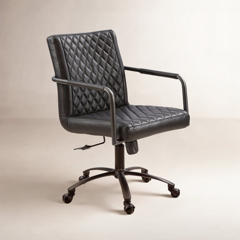 Blair Industrial Swivel Tufted Top-Grain Leather Executive Home Office Task Chair, Black
