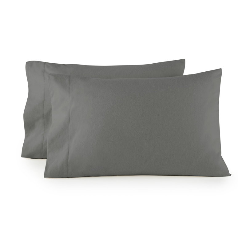 Ensemble de 2 taies d'oreiller en flanelle biologique - Très confortables taies d'oreiller 100% coton biologique GOTS de très grande taille avec finition brossée lisse de qualité supérieure et fermeture à enveloppe (gris, très grand)