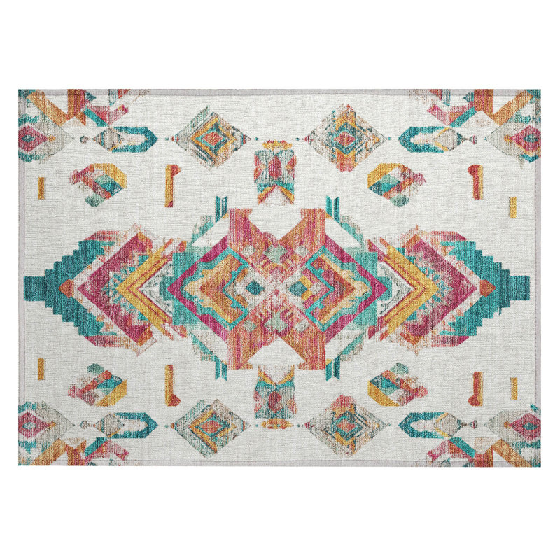 Machine Washable Indoor/Outdoor Chantille ACN2661 Tribal Rug, 1'8" x 2'6", Ivory