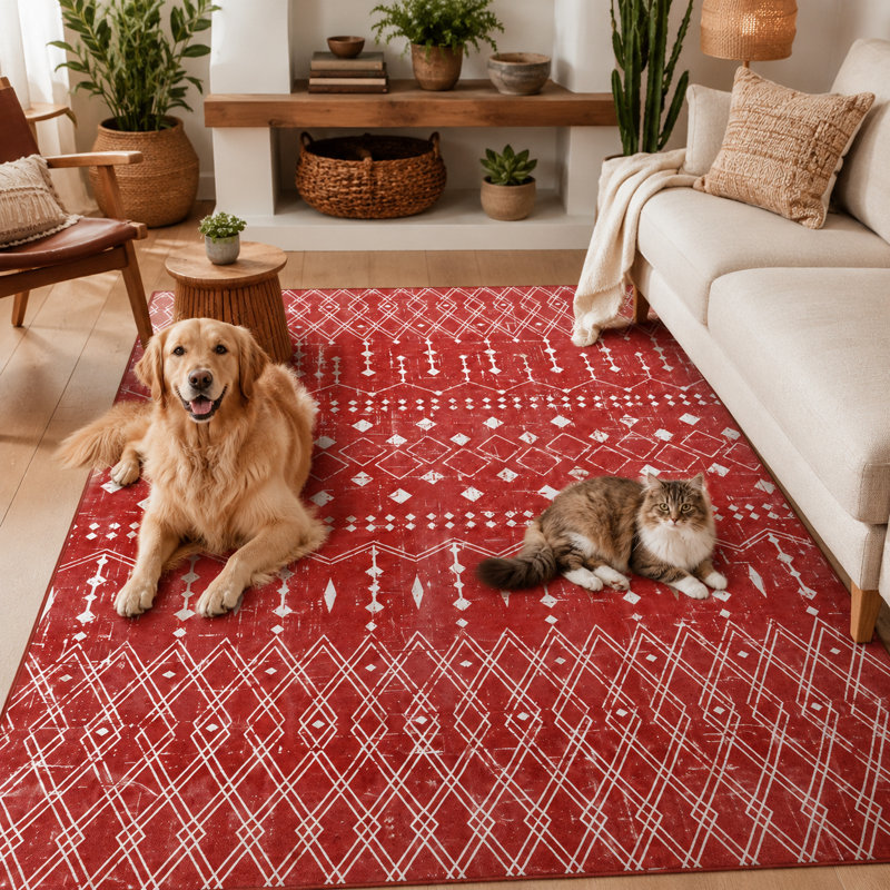 Fillender Large Living Room Area Rug Soft Boho Moroccan Farmhouse Rugs For Bedroom Under Dining Table, Rectangle 5' x 8'