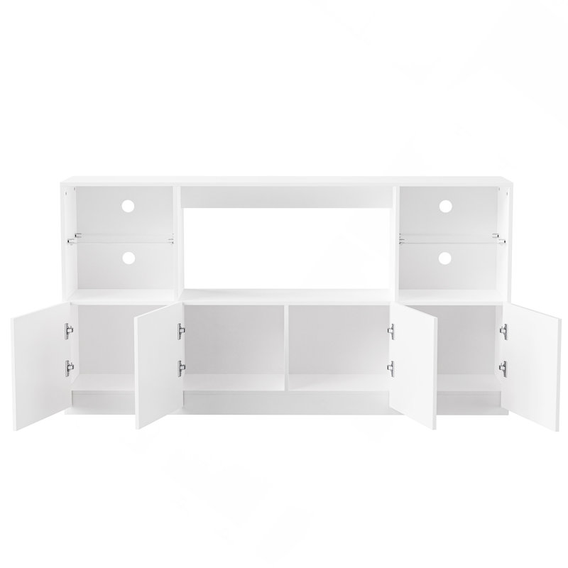 Meuble télé ultrabrillant avec lumières DEL, Blanc, Non