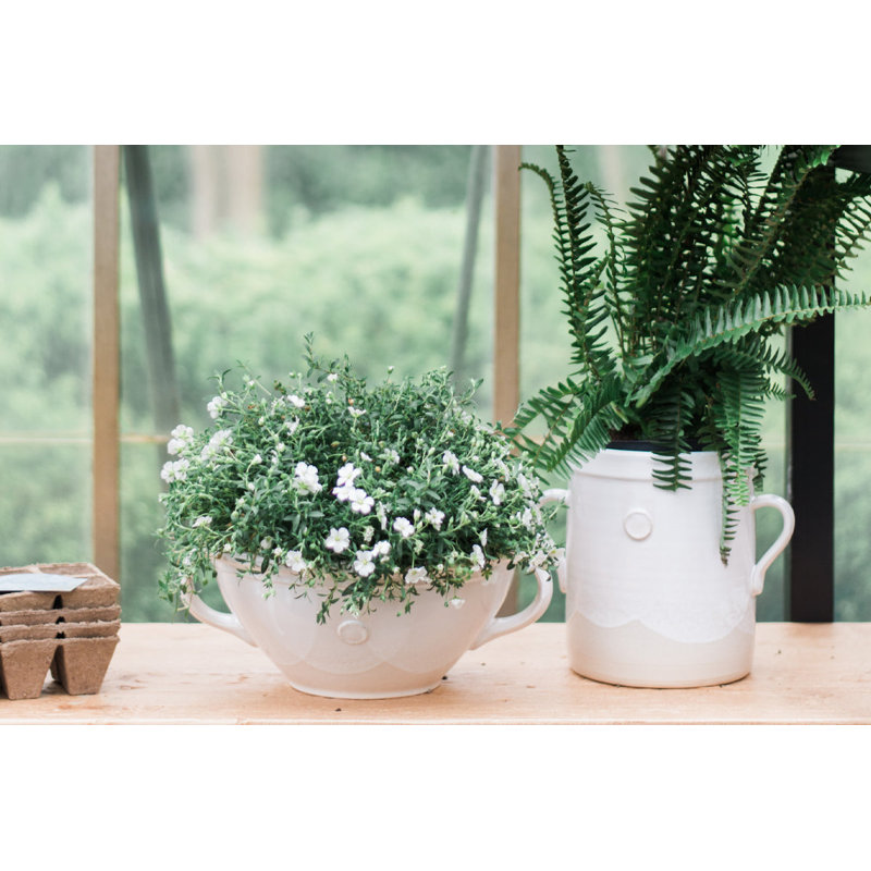 White Handthrown Crock, 7.5"H x 6.5"W x 6.5"D