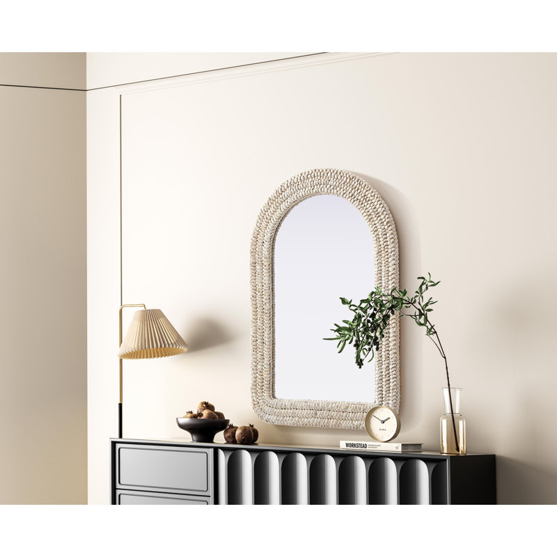 Dennard Arch Cornhusk Mirror in Linen White, 36" x 24"