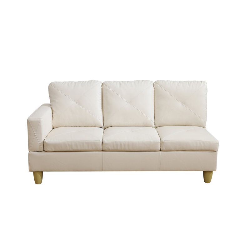 White Cream Faux Leather L shape Couch Living Room Sofa Set, Cream White Faux Leather, Right Hand Facing