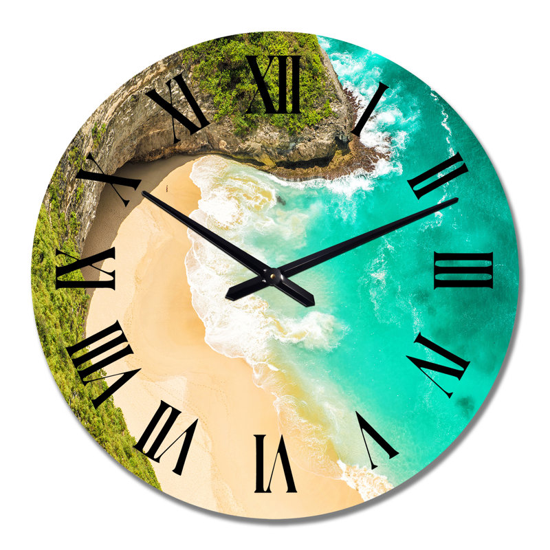 Turquoise Tropical Beach Aerial View III - Nautical & Coastal Wall Clock, Large