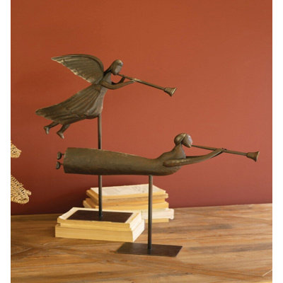 SET OF TWO RUSTIC METAL FOLK ART ANGELS